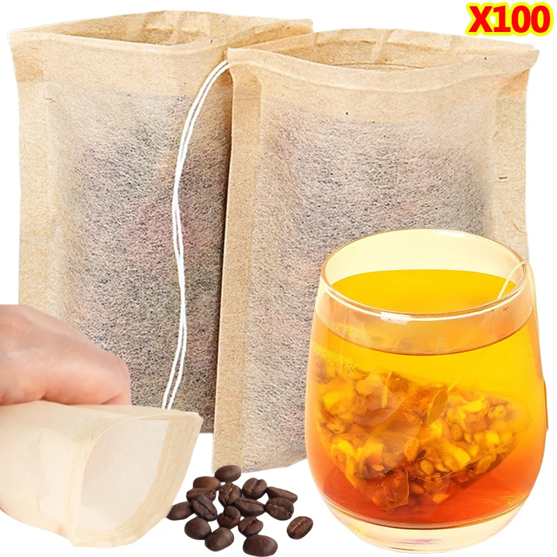 Coffee Tea Leaf And Bean - 100Pcs Teabags with Drawstring Filter Empty
