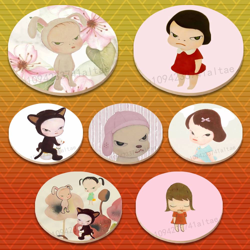 Coffee Y Tea - Y-Yoshitomo N-Nara A-Art Round Wooden Coasters