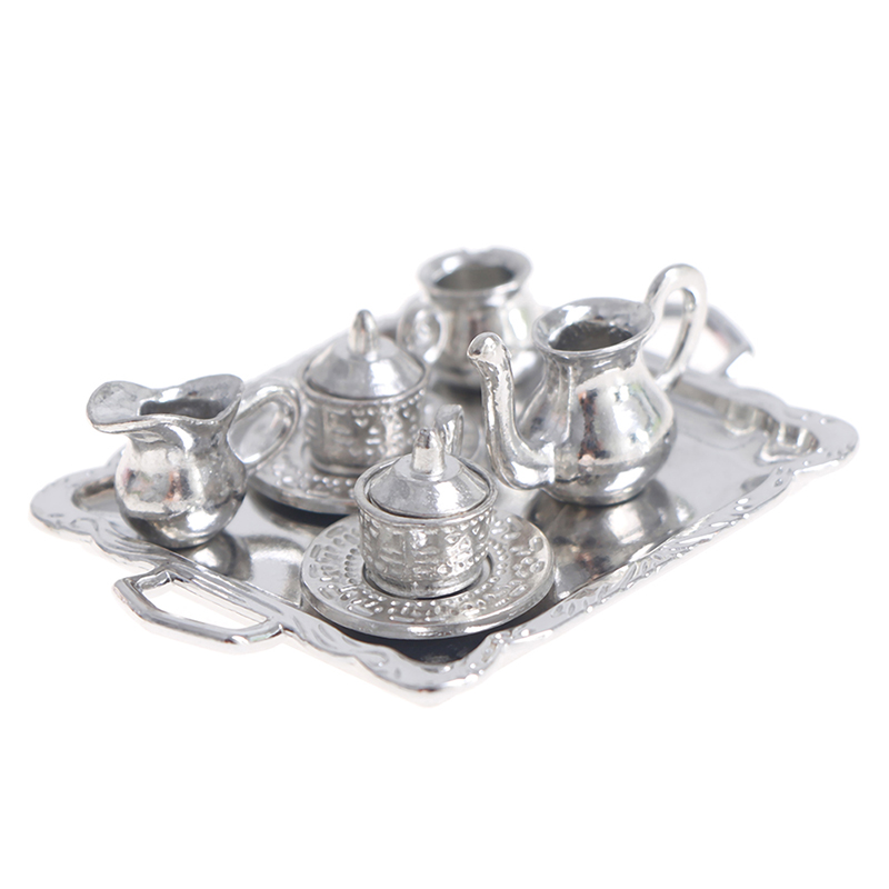 Coffee Y Tea - 10pcs/Set 1/12 Dollhouse Miniature Silver Metal