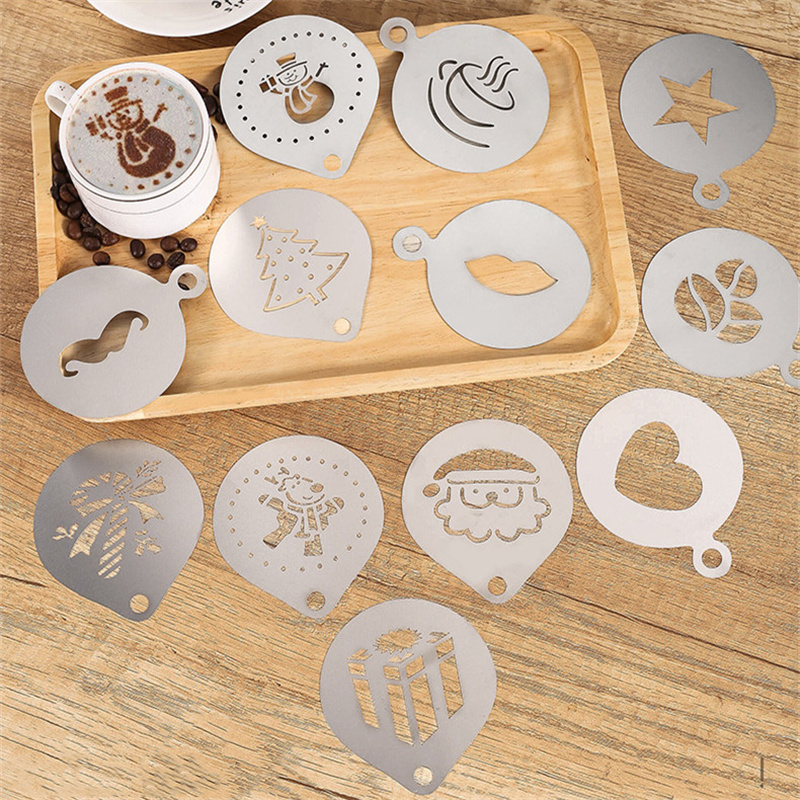 12pcs Stainless Steel Cafe Foa - Coffee Stencil Art ulasan dan harga