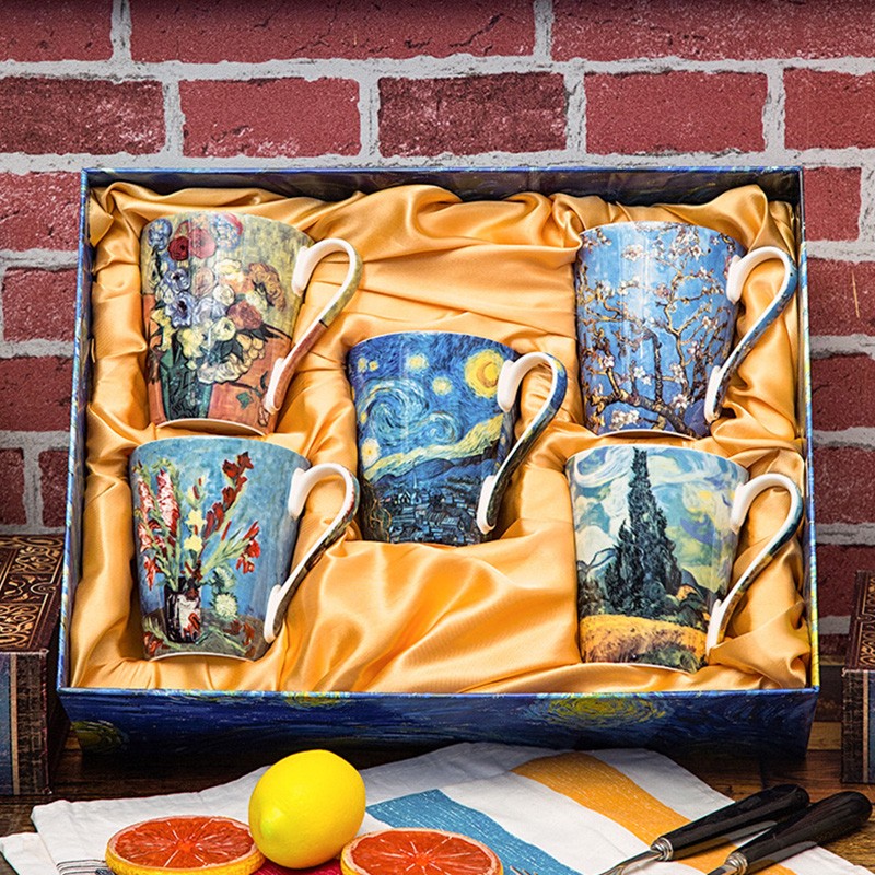 5 Pcs Set Bone China Van Gogh  - Coffee Tea Van ulasan dan harga