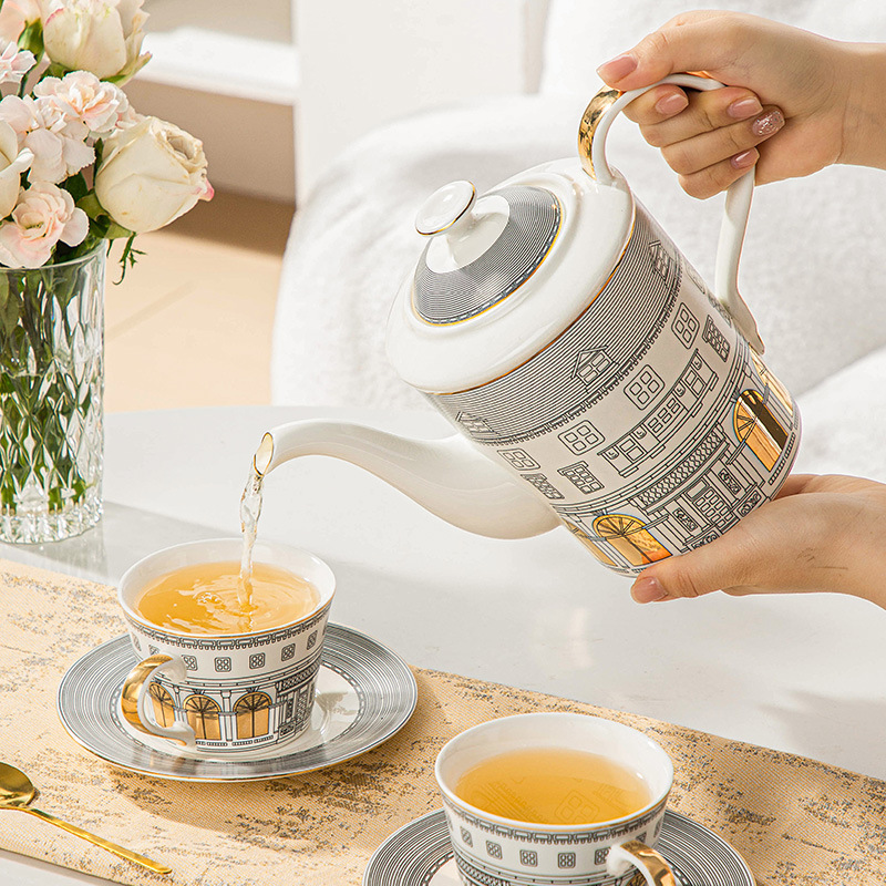 Architectural Cup and Saucer C - Tea Coffee Pot Set ulasan dan harga